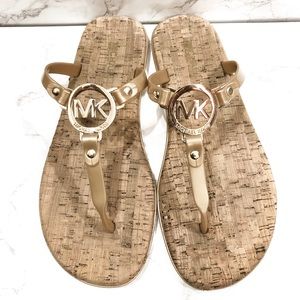 🚨MK Charm Jelly thong Flip Flop Sandal Sable Gold